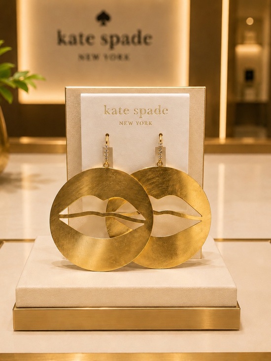 kate spade Jewelry - Rare Kate Spade Gold Lip Cutout Drop Earrings Rhinestone Statement Large Circles